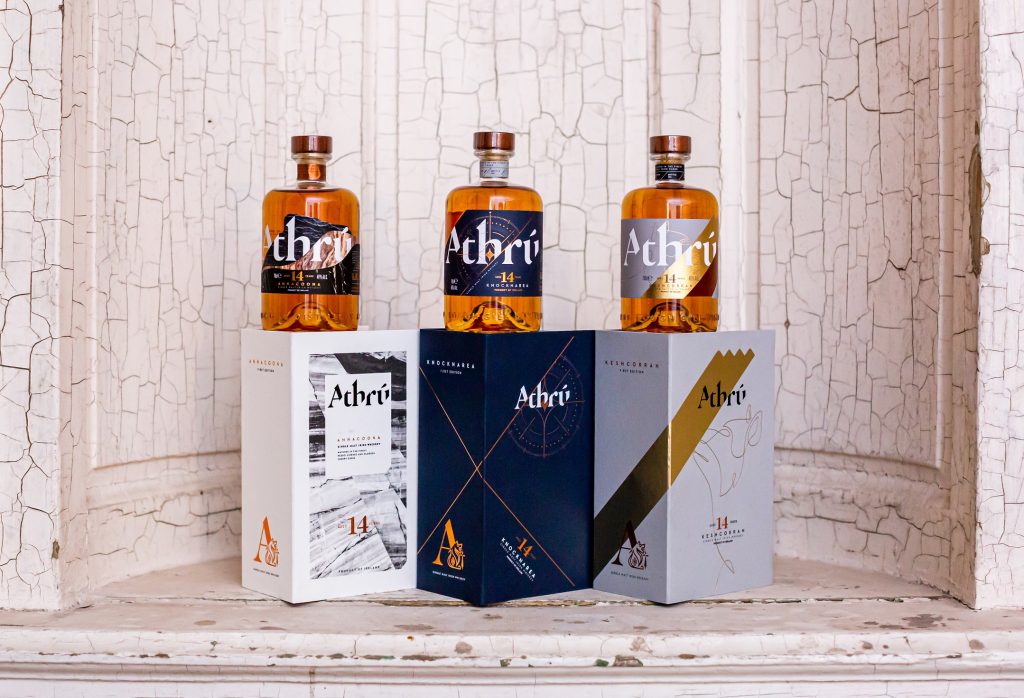 The library of Athrú's delicious whiskies, available at our liquor wholesale. 